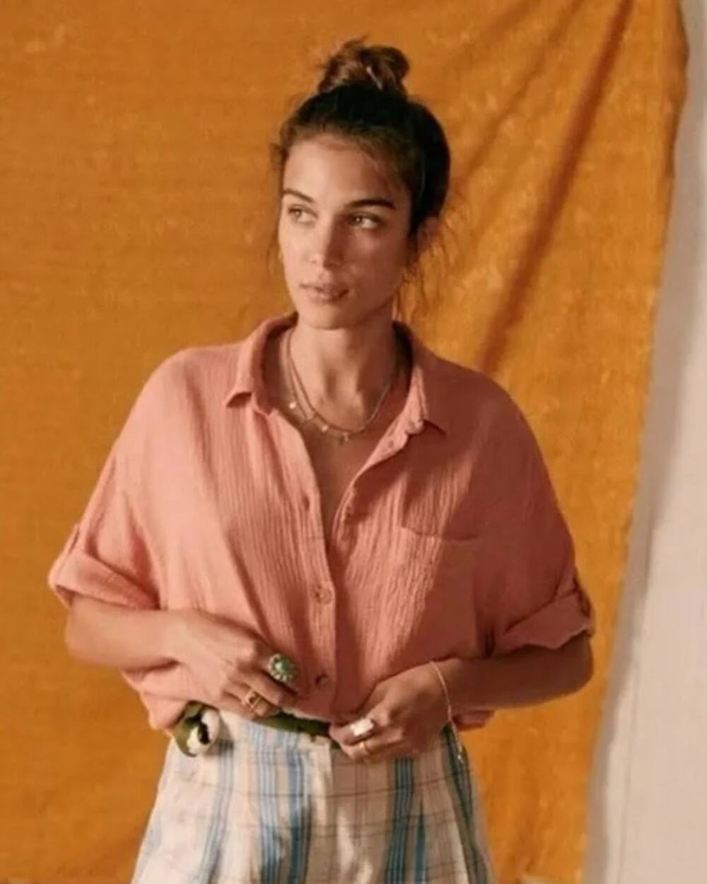 Sezane Laurine Shirt Button Up Blouse Size 8 Rosewood Pink Cotton Gauze